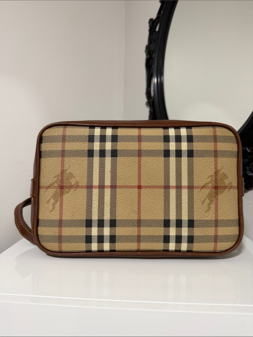 Burberry Vintage Beige Plaid Leather-Trim Drawstring Bucket Bag - Picture 8 of 15